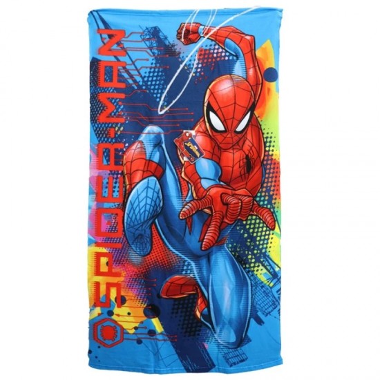 Kids Heroes - Πετσέτα Θαλάσσης Spiderman Blue με Μικροΐνες 70×140cm