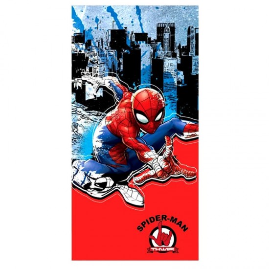Kids Heroes - Πετσέτα Θαλάσσης Spiderman Red Blue με Μικροΐνες 70×140cm