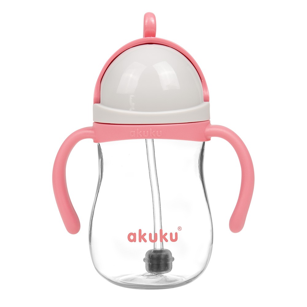 Akuku - Παιδικό Ποτηράκι με Λαβές Καλαμάκι & Βαρίδι Pink 280ml