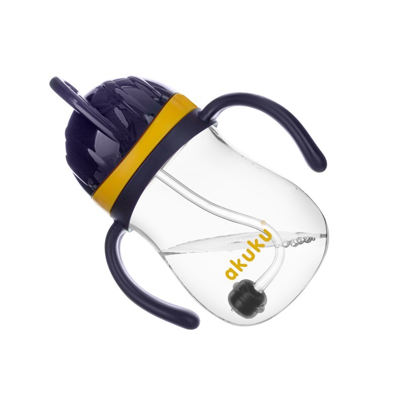 Akuku - Παιδικό Ποτηράκι με Λαβές Καλαμάκι & Βαρίδι Yellow Blue 280ml - Image 2