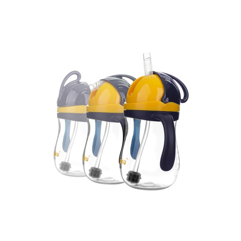 Akuku - Παιδικό Ποτηράκι με Λαβές Καλαμάκι & Βαρίδι Yellow Blue 280ml - Image 3