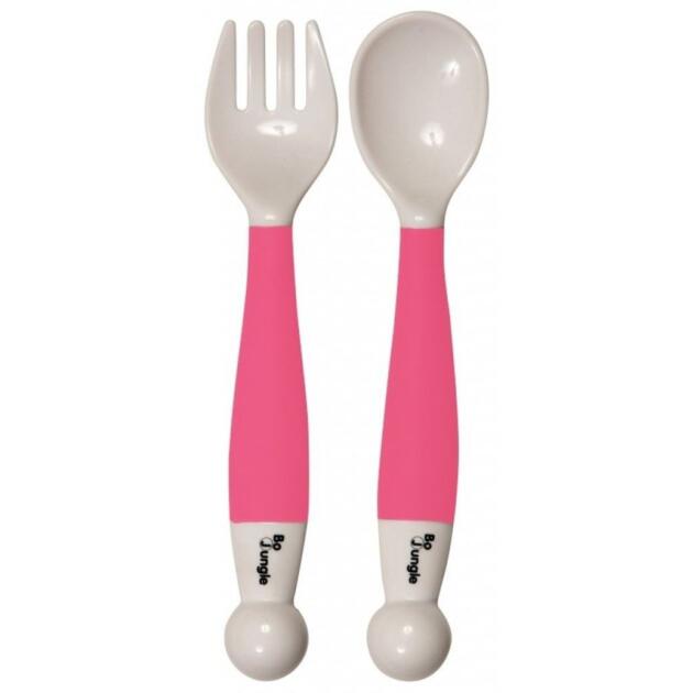 Bo Jungle - Ευλύγιστο σετ κουτάλι / πιρούνι ροζ