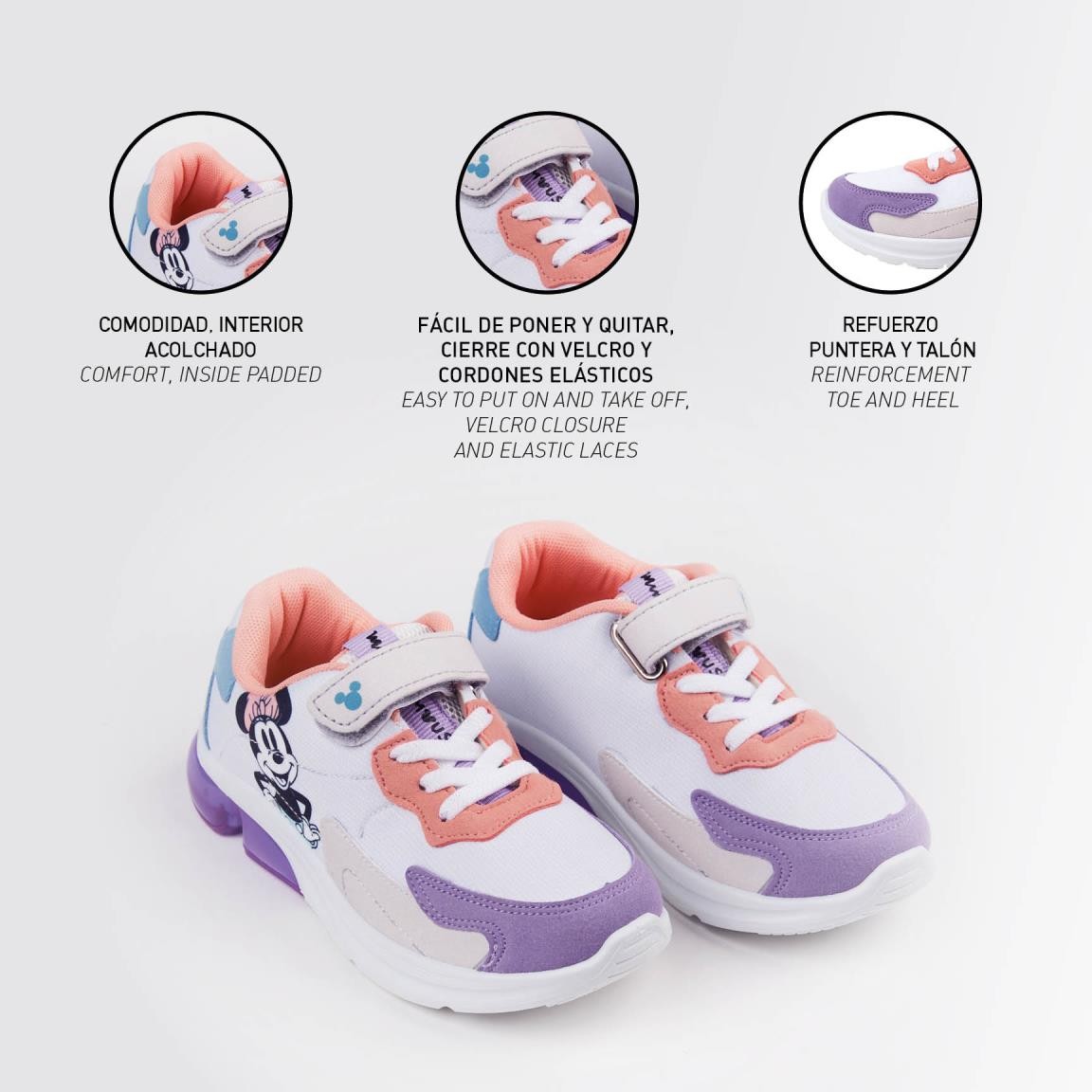 Cerda - Παιδικά Αθλητικά Παπούτσια Με Φωτάκια Minnie Mouse Λευκό Λιλά Σομόν (25-32) - Image 4