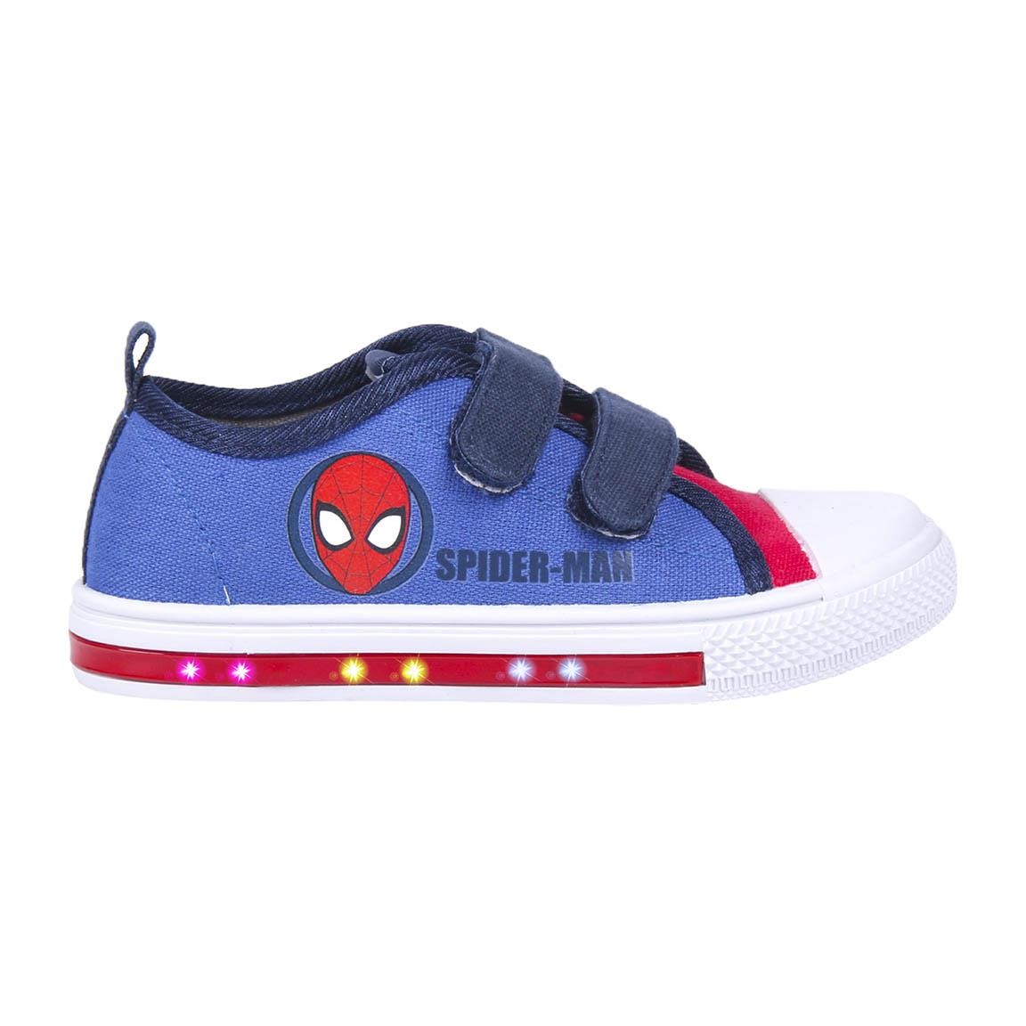 Cerda - Παιδικά Sneakers με Φωτάκια Πάνινα Spiderman Μπλε Κόκκινο Λευκό (25-32)