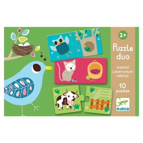 Djeco - 12 Παζλ Duo 'Τα ζωάκια στη φωλίτσα τους'