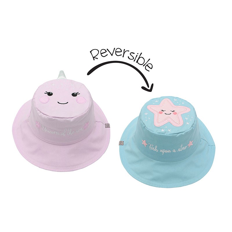 FlapJackKids - Καπέλο Διπλής Όψης UPF 50+ Narwhal/Starfish (Cotton) ροζ γαλάζιο