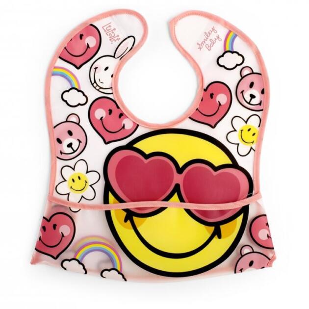 Lulabi - Σαλιάρα φαγητού PEVA με τσέπη Smiley Baby Girl