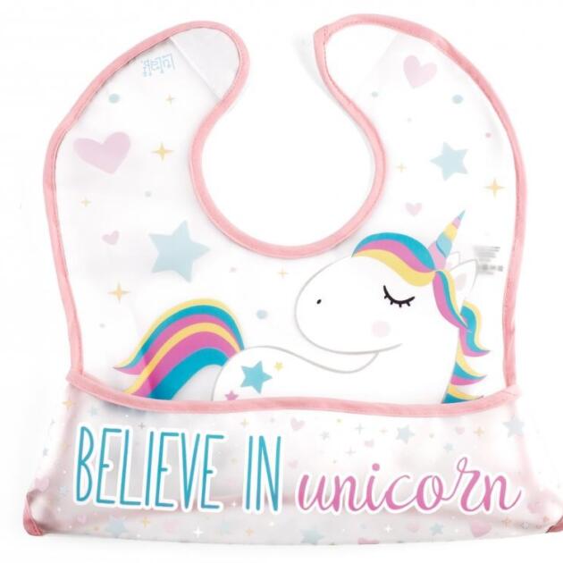 Lulabi - Σαλιάρα φαγητού PEVA με τσέπη Unicorn