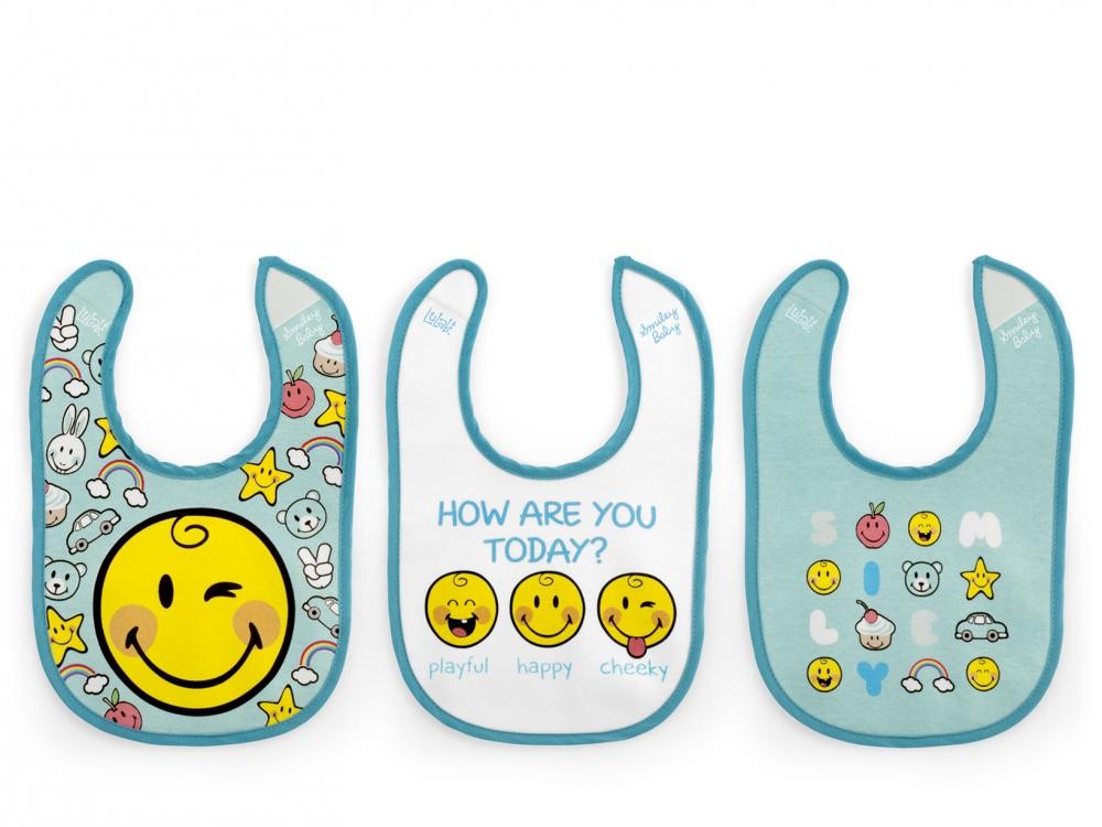 Lulabi - Σετ βαμβακερές σαλιάρες Smiley Baby Boy (3 τεμ)