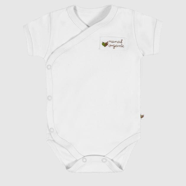 Nanaf Organic - Βρεφικό κορμάκι κιμονό κοντομάνικο λευκό Basic