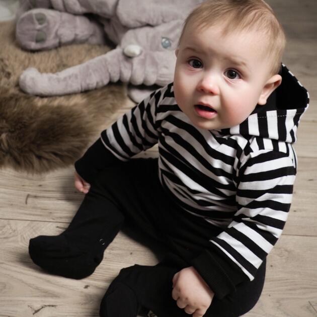 Nanaf Organic - Βρεφικό φούτερ με κουκούλα Stripes ασπρόμαυρο