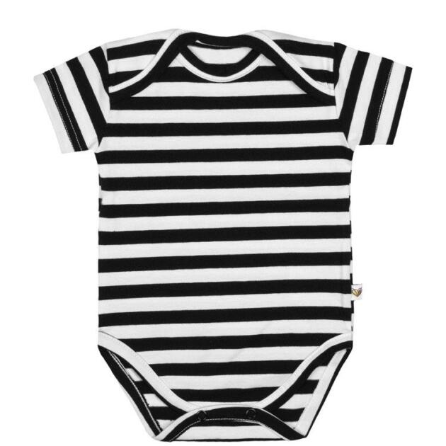 Nanaf Organic - Βρεφικό κορμάκι κοντομάνικο Stripes (άσπρο-μαύρο)