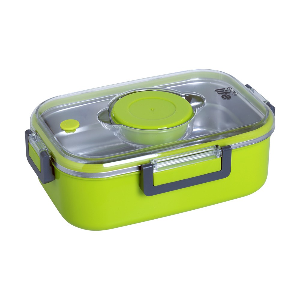 Ecolife - Φαγητοδοχείο Θερμός Ορθογώνιο Διπλό Τοίχωμα 850ml Πράσινο