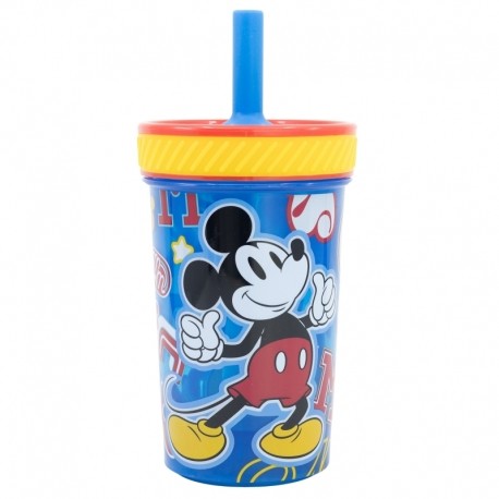 Stor - Παιδικό Ποτήρι Mickey Mouse Drop Safe με Καπάκι & Καλαμάκι Σιλικόνης 370ml