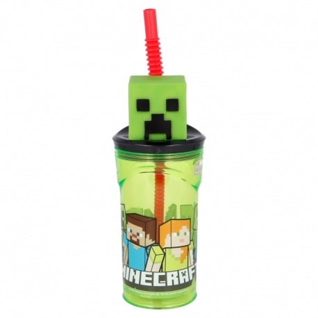 Stor - Παιδικό Ποτήρι Minecraft 3D με Καπάκι και Καλαμάκι 360ml Πλαστικό